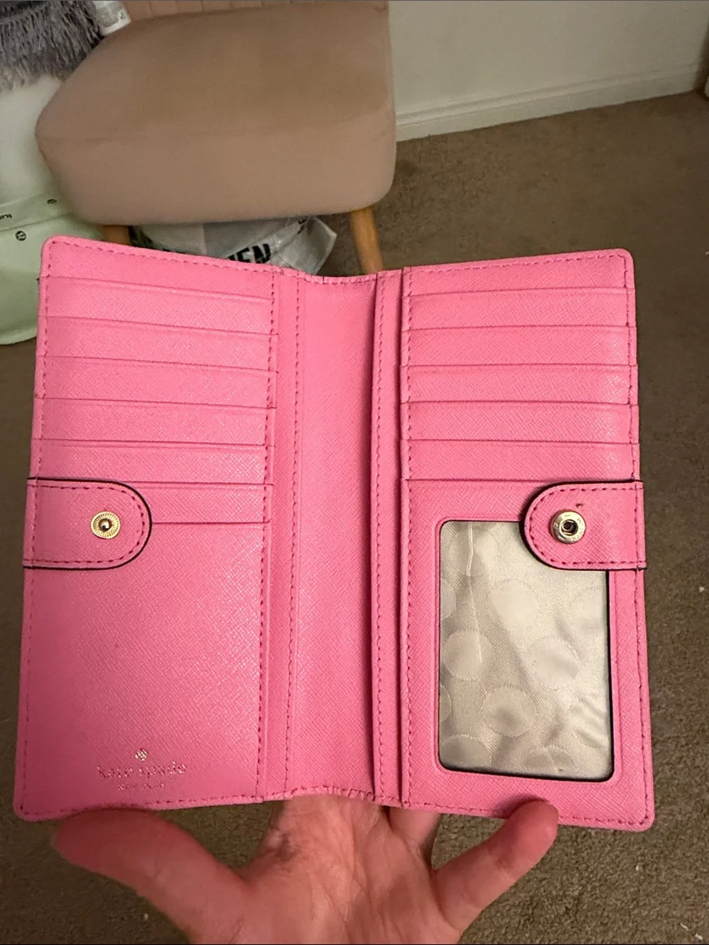 kate spade bright pink saffiano leather continental wallet with gold logo